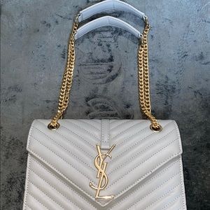 YSL Classic Monogram College Quilted Shoulder Bag in Gray